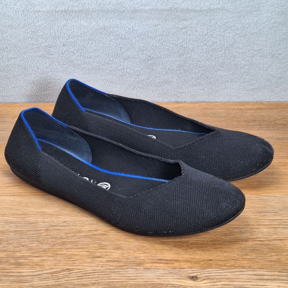 Rothy’s The Flat Womens Size 11 Flats All Black Knit Comfort Slip-On Shoes EUC
